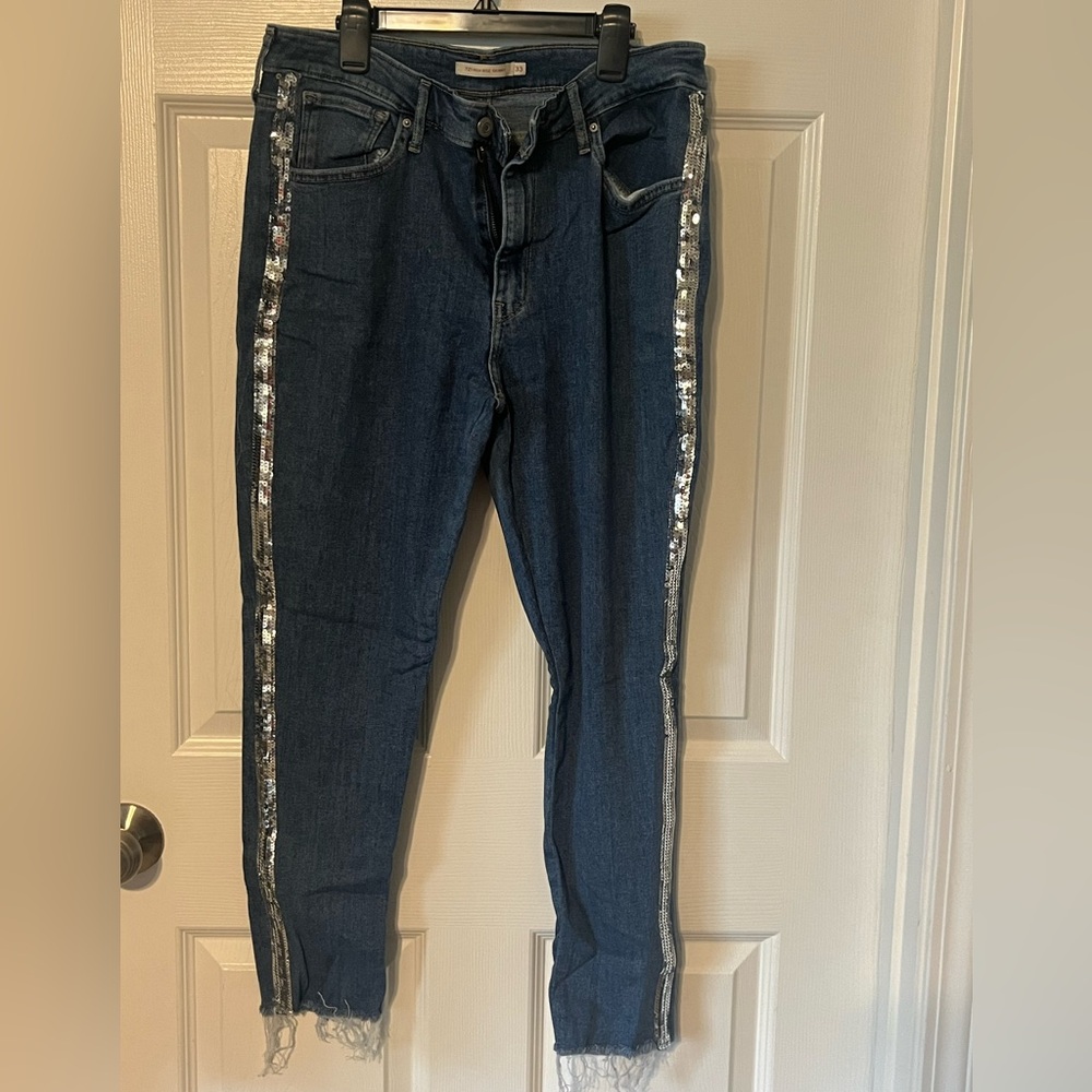 Blue Skinny Jeans with Silver Stripe Detail